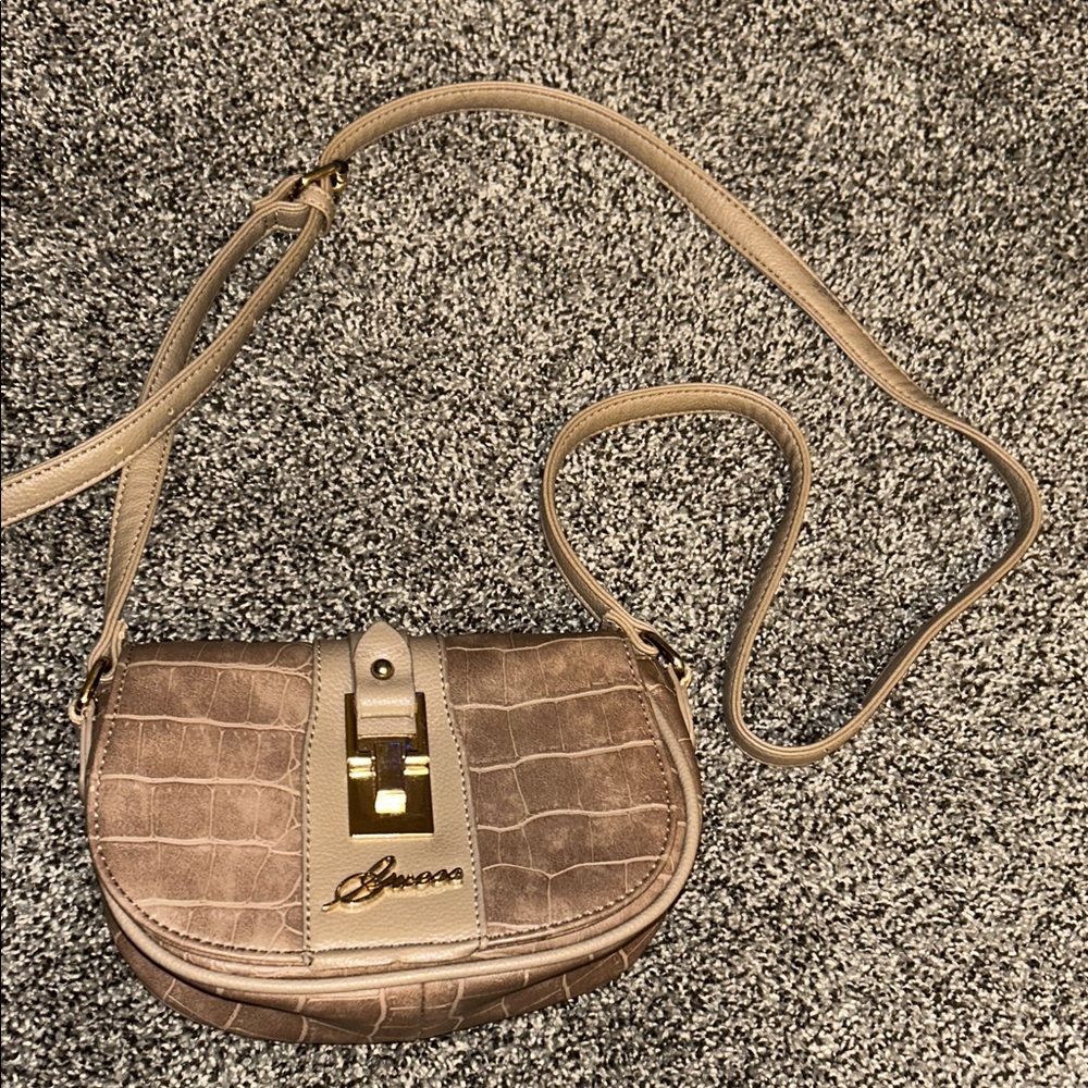 Guess Tan Croc-Pattern Crossbody Bag